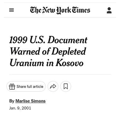 NYT article on depleted uranium published in 2001 - Sputnik International, 1920, 07.09.2023