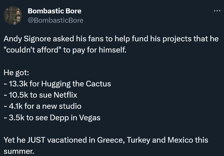 Andy Signore asked his fans to help fund his projects that he