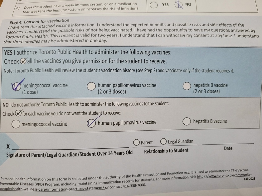 Was the optional HPV vaccine in grade schools?